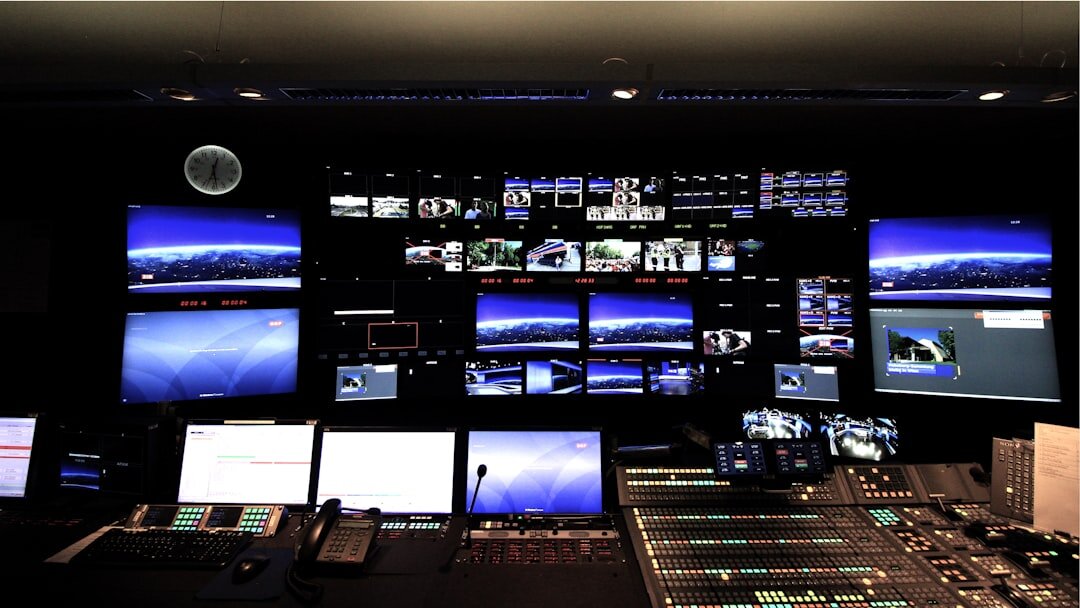 Television control room with monitors during a live broadcast