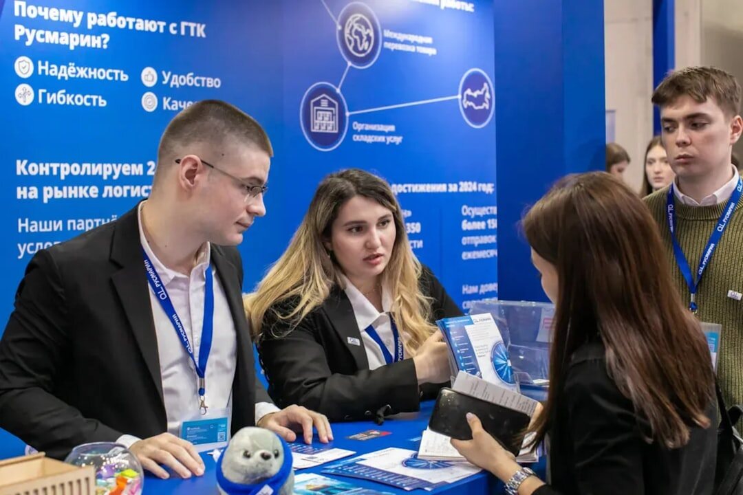 business professionals at trade show